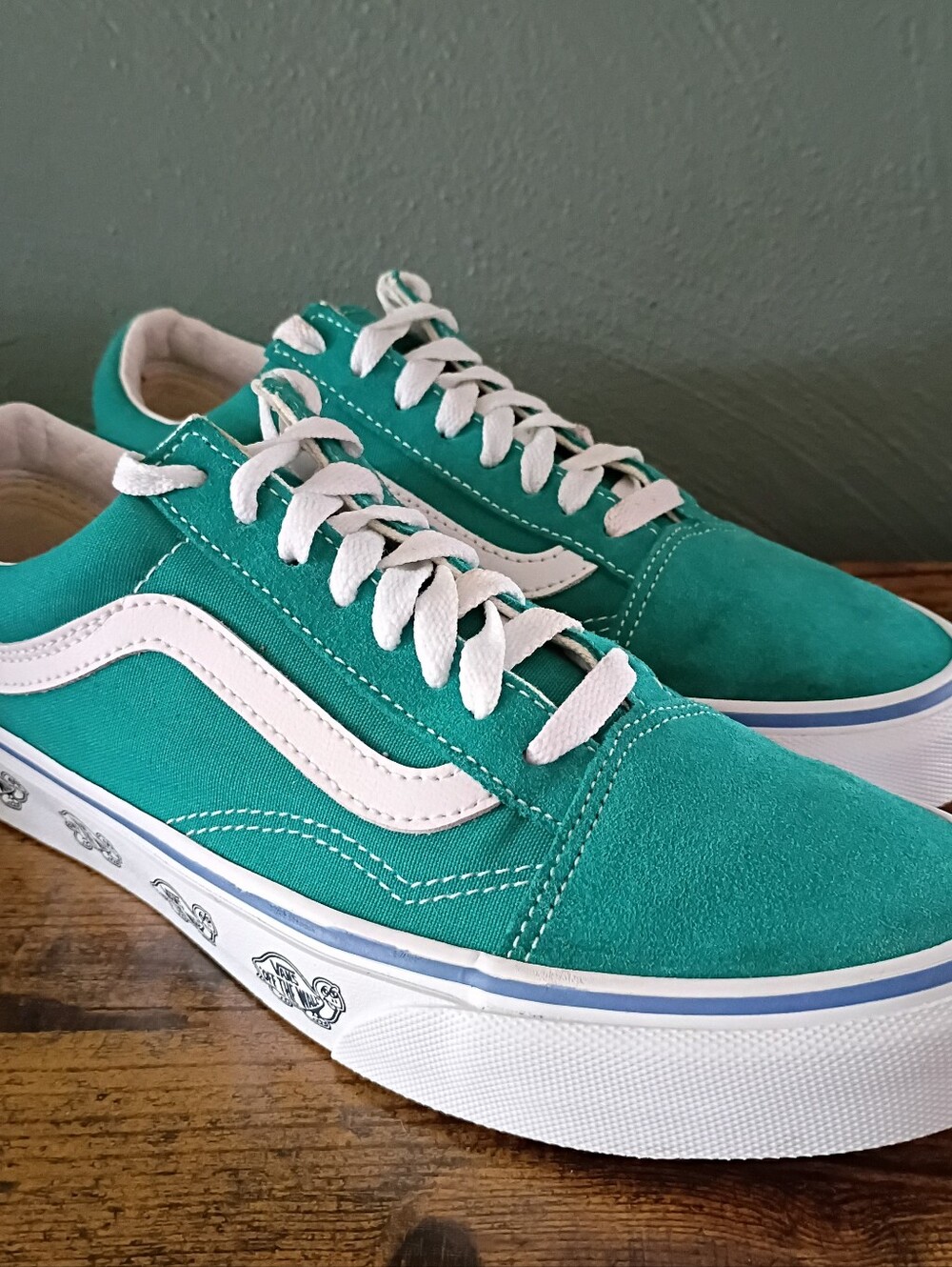 Vans Old Skool Low Top Skate Sneakers Womens 8/Mens 6.5 Teal Green Suede Shoes